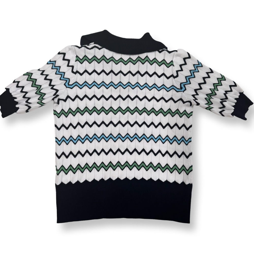 TALBOTS KNIT SHORT SLEEVE SWEATER V NECK ZIGZAG CHEVRON LAYERING PETITE CASUAL - Picture 5 of 7